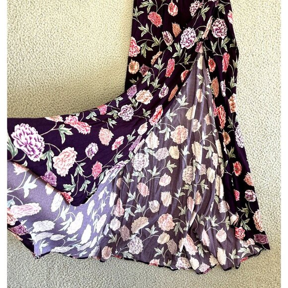 Flynn Skye Wrap it Up Maxi Skirt Full Blooms Purple Floral Slit - Picture 7 of 15